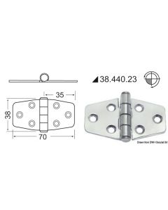 Scharnier herausragender Kern 2 mm 70x38 mm 