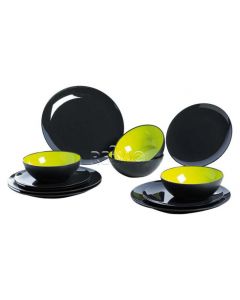Melamin Teller-Set, 12-teilig für 4 Personen, Grau-Limegrün