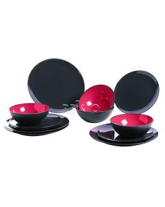 Melamin Teller Set 12-teilig für 4 Personen, Grau-Brombeer, Gimex