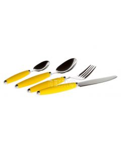 Campingbesteck für 4 Personen, Edelstahl 18/0, 16-teilig, Kunststoffgriffe Gelb 