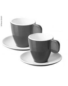 Melamin Espresso-Tassen, 2er-Set, anthrazit/weiß, 2 Tassen + 2 Untertassen      